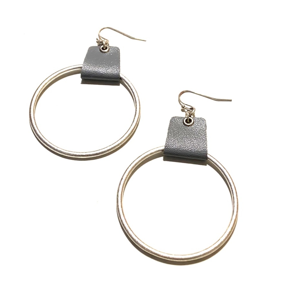 Silver & Leather Hoop Earrings